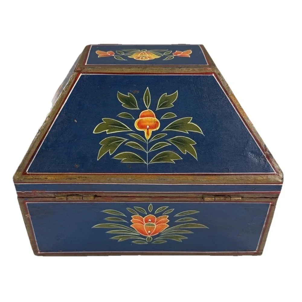 Vintage Wooden Dome Shaped Storage Box Original Old Hand Crafted Painted